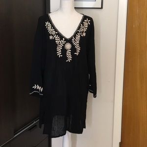 Black gauze embroidered dress